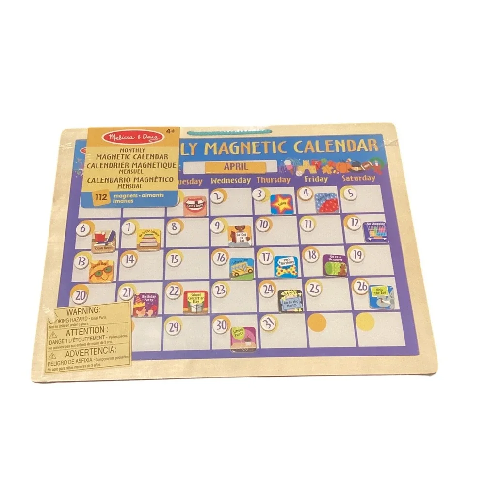 Melissa & Doug Monthly Magnetic‎ Calendar Wooden Educational Toy 112 Magnets